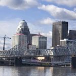 Skyline of downtown Louisville, KY from the Ohio River perspective.